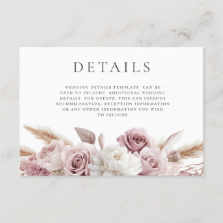 Carte D'accompagnement Détails du Mariage Floral Boho Blush