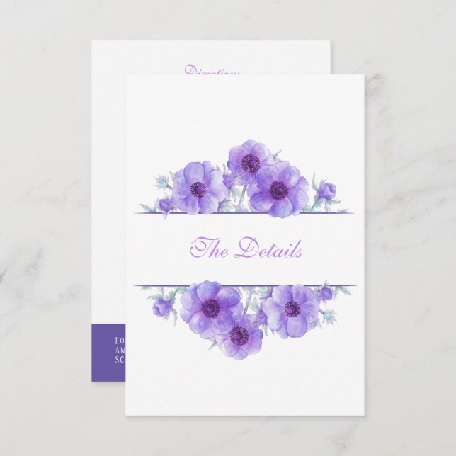 Carte D'accompagnement Détails du mariage floral d'anémone violet code QR (Devant / Derrière)
