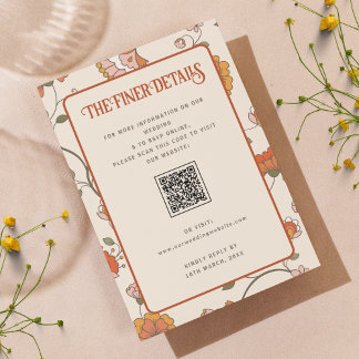 Carte D'accompagnement Détails du Mariage floral de Bohême rétro Code QR