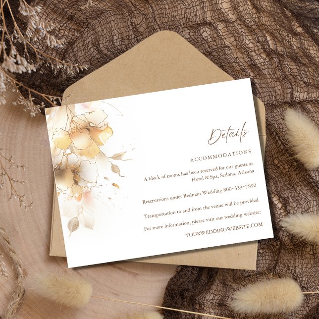 Carte D'accompagnement Détails du Mariage Floral de la chute d'or (Golden Fall Floral Wedding Details Enclosure Card)