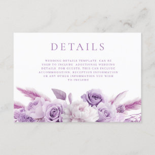 Carte D'accompagnement Détails du Mariage Floral de la lavande violette d