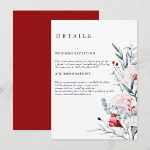 Carte D'accompagnement Détails du Mariage Floral Fleur Rouge Et Bleu