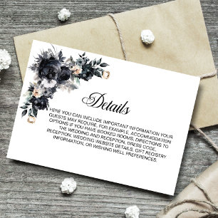 Carte D'accompagnement Détails du Mariage Floral noir