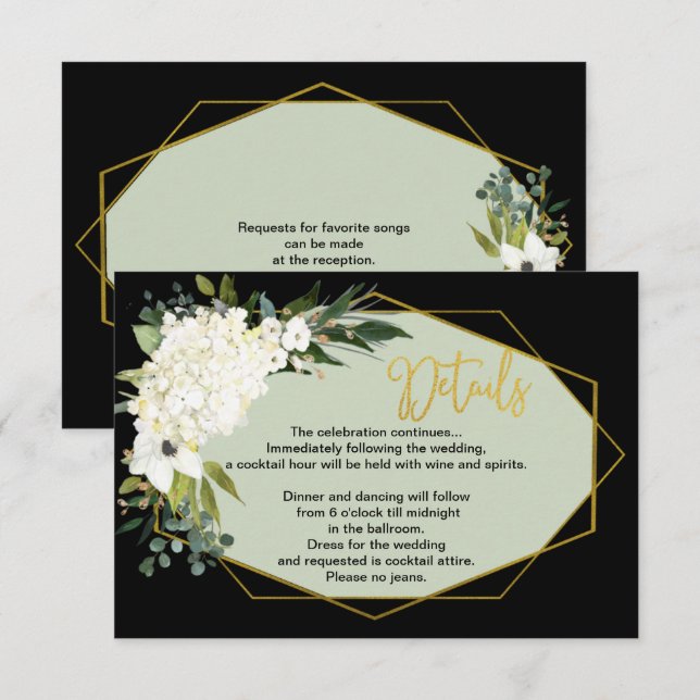 Carte D'accompagnement Détails du Mariage Floral Or Blanc Moderne (Devant / Derrière)