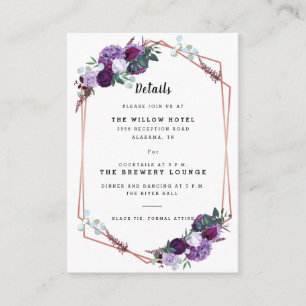 Carte D'accompagnement Détails du Mariage floral pourpre