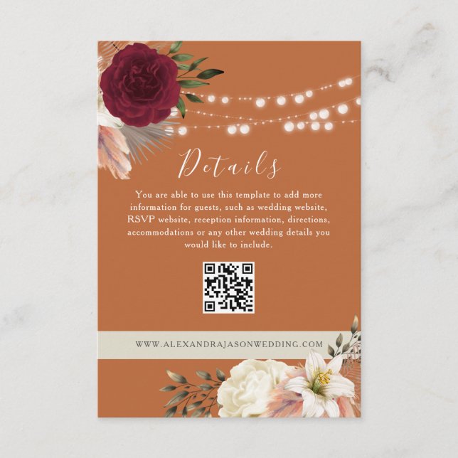 Carte D'accompagnement Détails du Mariage floral QR Code Website (Devant)
