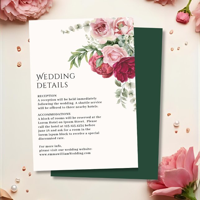 Carte D'accompagnement Détails du Mariage floral Rose rose pâle et marsal (Créateur téléchargé)