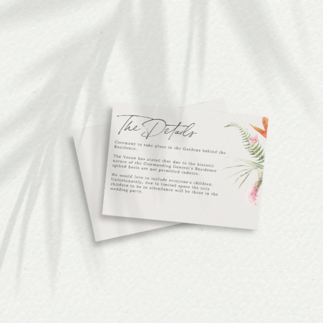Carte D'accompagnement Détails du Mariage floral tropical (Créateur téléchargé)