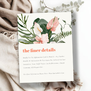 Carte D'accompagnement Détails du Mariage floral tropical Peach Blush Boh