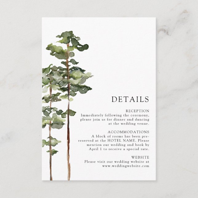 Carte D'accompagnement Détails du Mariage forestier moderne (Devant)