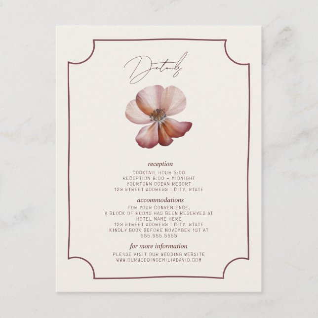 Carte D'accompagnement Détails du Mariage frontalier avec la main de l'an (Devant)