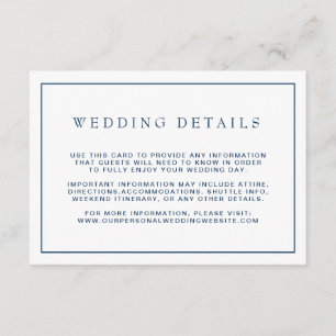Carte D'accompagnement Détails du Mariage frontière bleu marine simple