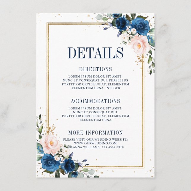 Carte D'accompagnement Détails du Mariage géométrique bleu bleu bleu bleu (Devant)