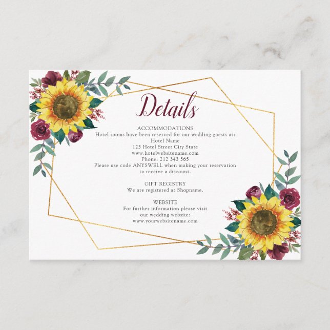 Carte D'accompagnement Détails du Mariage géométrique de fleurs de tourne (Devant)
