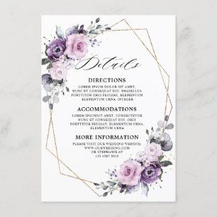 Carte D'accompagnement Détails du Mariage géométrique en fleurs violettes