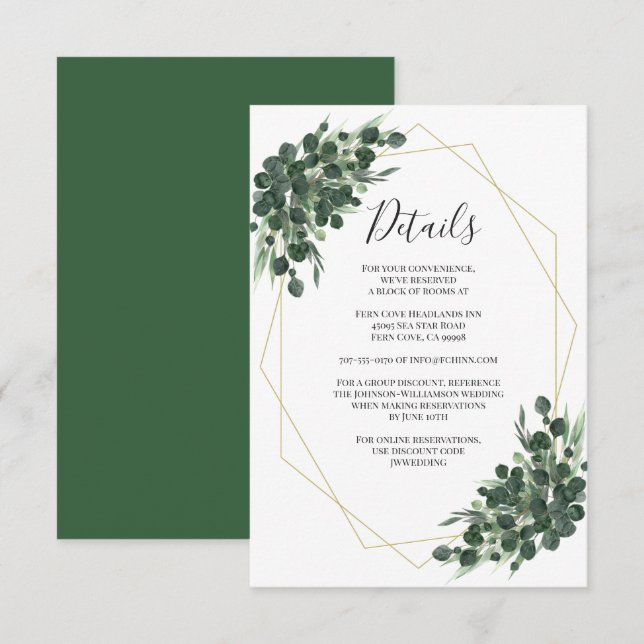 Carte D'accompagnement Détails du Mariage géométrique Eucalyptus aquarell (Devant / Derrière)