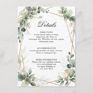 Carte D'accompagnement Détails du Mariage géométrique Eucalyptus Greenery