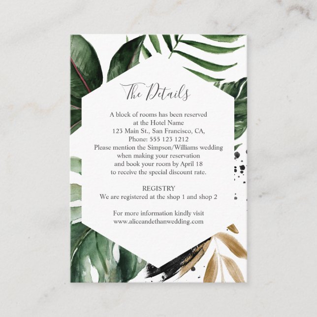 Carte D'accompagnement Détails du Mariage géométrique Tropical Green (Devant)
