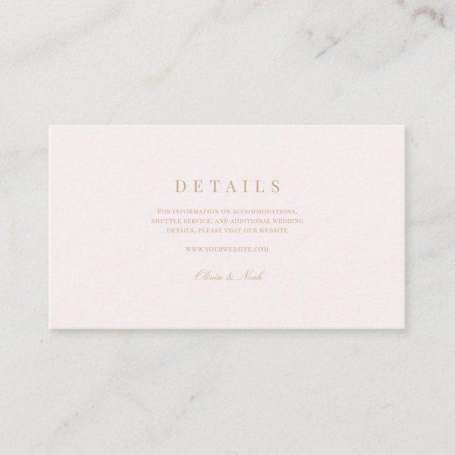 Carte D'accompagnement Détails du Mariage Gold & Blush Pink (Devant)