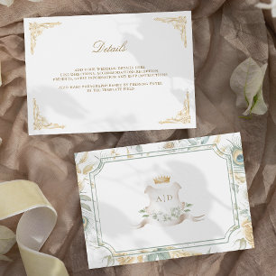 Carte D'accompagnement Détails du mariage Gold Crest Royal Indian Peacock