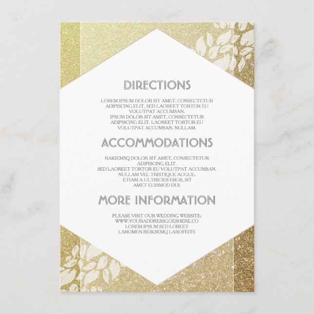 Carte D'accompagnement Détails du Mariage Gold Parties scintillant - Info (Devant)