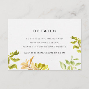 Carte D'accompagnement Détails du Mariage Golden Leafy Bower