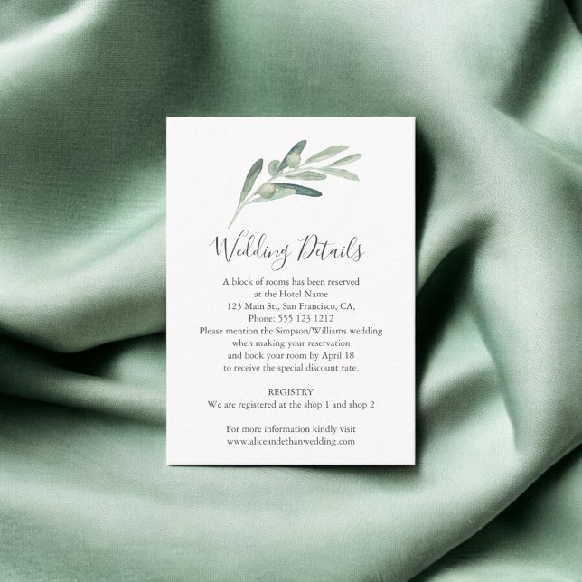 Carte D'accompagnement Détails du Mariage Green Energy Olive (Créateur téléchargé)