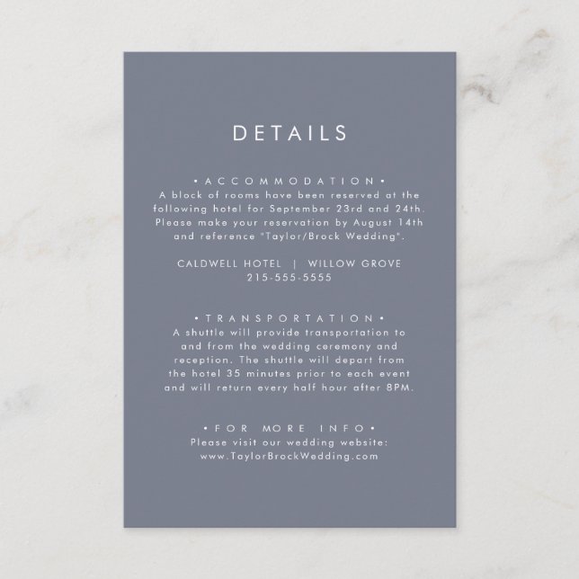 Carte D'accompagnement Détails du Mariage gris bleu ardoise simple (Devant)