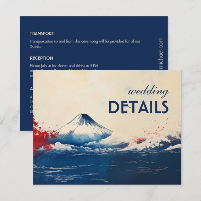 Carte D'accompagnement Détails du mariage Harmonie japonaise avec Fuji (Devant / Derrière)