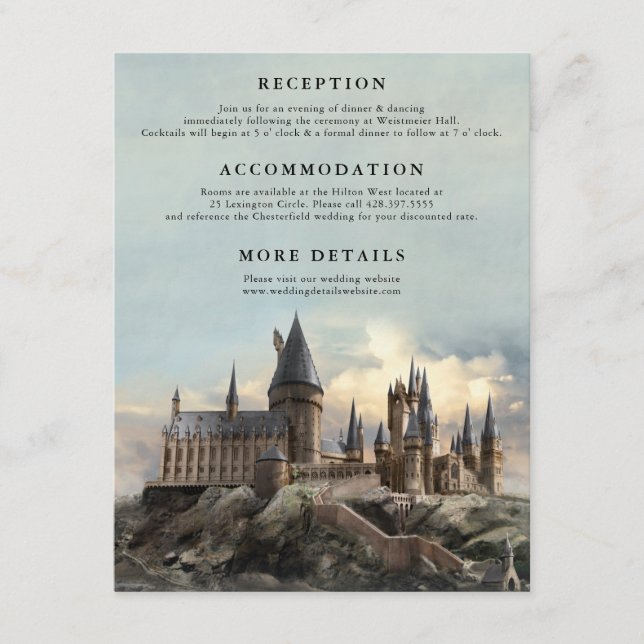 Carte D'accompagnement Détails du mariage Harry Potter | Château de Poudl (Devant)