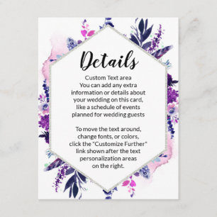 Carte D'accompagnement Détails du Mariage Hexagon violet floral enchanté