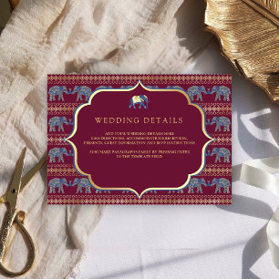 Carte D'accompagnement Détails du mariage indien de l'éléphant bordeaux e