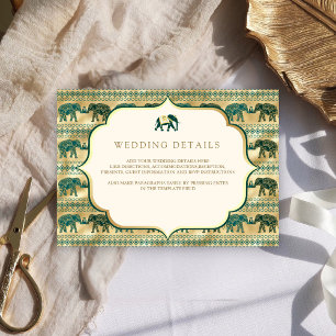 Carte D'accompagnement Détails du mariage indien de l'éléphant en or émer