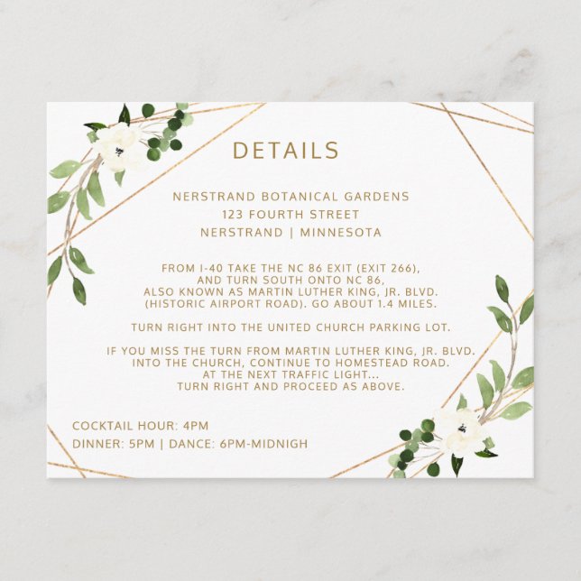 Carte D'accompagnement Détails du mariage Information Géométrique Verdure (Devant)