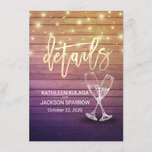 Carte D'accompagnement Détails du mariage Informations Lunettes de Champa