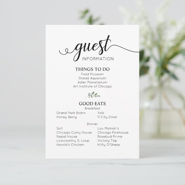 Carte D'accompagnement Détails du mariage Informations sur l'invité (Debout devant)