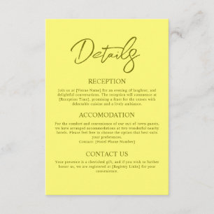 Carte D'accompagnement Détails du Mariage jaune beurre moderne