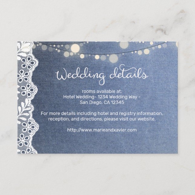 Carte D'accompagnement Détails du Mariage Jean & Lace V2 (Devant)