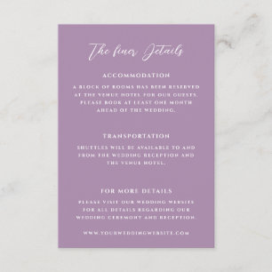 Carte D'accompagnement Détails du Mariage Lilac élégant