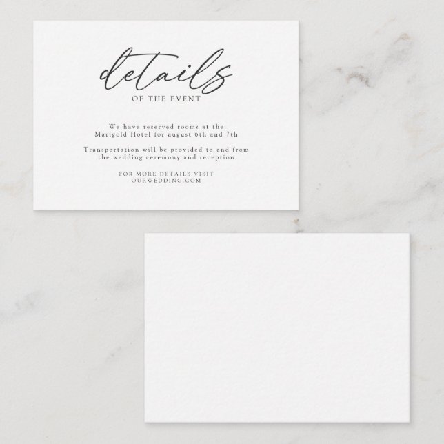 Carte D'accompagnement Détails du Mariage manuscrit classique simple et é (Devant / Derrière)