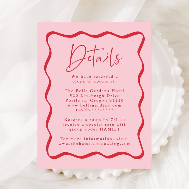 Carte D'accompagnement Détails du Mariage moderne de cadre rose et rouge  (Créateur téléchargé)