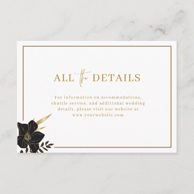 Carte D'accompagnement Détails du Mariage moderne, élégant, blanc et or (Devant)