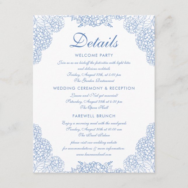 Carte D'accompagnement Détails du mariage Moderne Hydrangea Dusty Blue Fl (Devant)