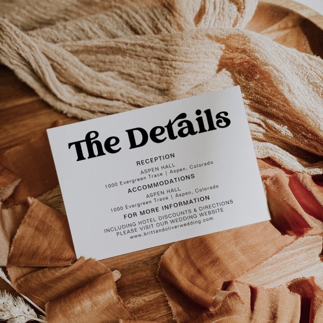 Carte D'accompagnement Détails du Mariage moderne noir et blanc rétro (Créateur téléchargé)