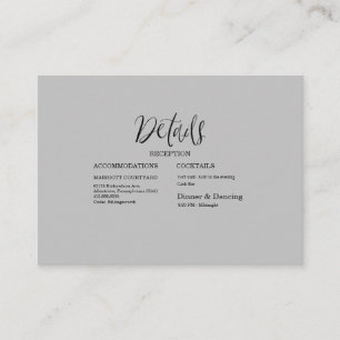 Carte D'accompagnement Détails du Mariage moderne noir et gris