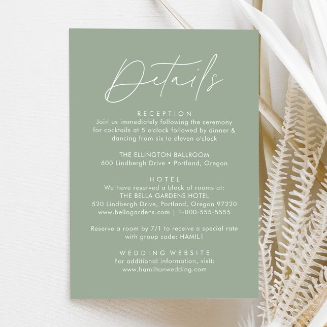 Carte D'accompagnement Détails du Mariage moderne Sage Green (Créateur téléchargé)