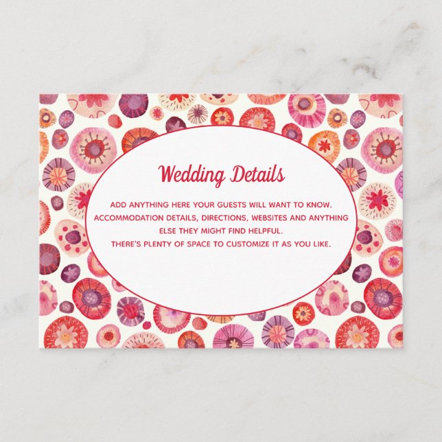 Carte D'accompagnement Détails du Mariage Motif Abstrait rose (Devant)