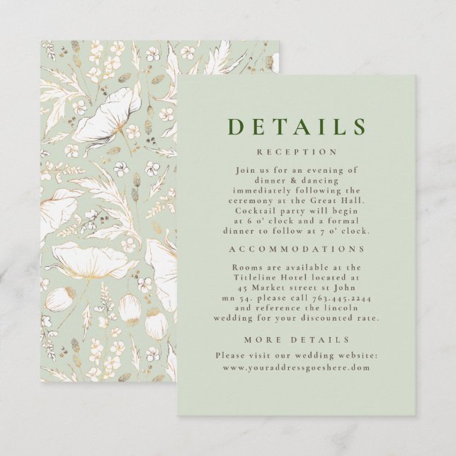 Carte D'accompagnement Détails du Mariage Motif Fleur sauvage dessiné à l (Devant / Derrière)