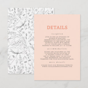 Carte D'accompagnement Détails du Mariage Motif Fleur sauvage dessiné à l