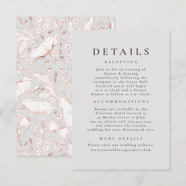 Carte D'accompagnement Détails du Mariage Motif Fleur sauvage dessiné à l (Devant / Derrière)